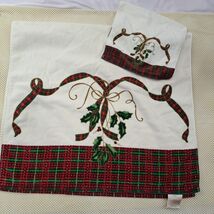 Lenox Holiday Nouveau Holly &amp; Ribbon Tartan Plaid Large Towel &amp; Small To... - €12,32 EUR