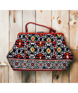Vera Bradley Medium Handbag Purse Black Orange Green White Pattern Snap ... - $31.66