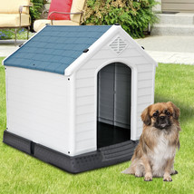 32" H Indoor Outdoor Dog Pet House With Elevated Floor And Air Vents, Blue White - £94.31 GBP