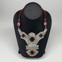Turkmen Necklace Antique Afghan Tribal Red Carnelian Beaded V-Neck, Necklace T63 - £23.59 GBP