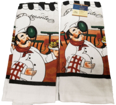 Set Of 2 Same Kitchen Terry TOWELS,15&quot;x25&quot;,FAT Chef With Towel At Restorante,Gr - $6.92