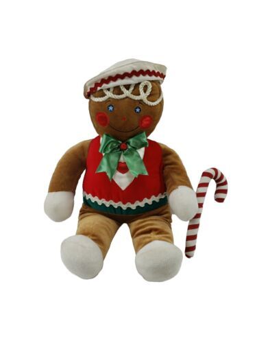 1990's Target Gingerbread Man Large Christmas Stuffed Doll Plush w Candy Cane  - $22.06