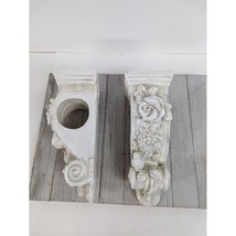 Set 2 Corbels Wall Shelf Curtain Rod Holder Plaster Stone Look Roses Mexico - £62.88 GBP