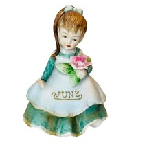 LEFTON Vintage Porcelain JUNE Birthday Girl Green Dress 4.5&quot; Figurine #K... - $23.25