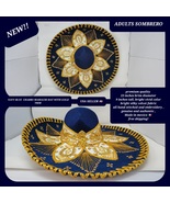 adults navy blue with gold colors mexican charro sombrero MARIACHI HAT  - $99.99