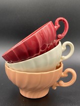 3x Franciscan Coronado Swirl Ceramic Teacups in Coral beige, Burgundy, White VTG - £12.31 GBP