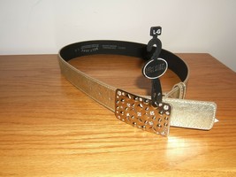 Belt Shak Large Golden Rhinestone Belt Linked W/BRASS &amp; Leather Nwt - £9.45 GBP