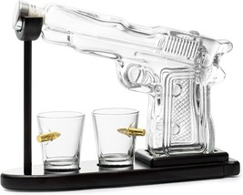 Men Whiskey Decanter Set with Two 2 Oz Glasses Pistol  Unique  Gift - £33.49 GBP