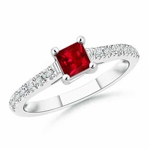 ANGARA Solitaire Square Ruby Ring with Diamond Accents for Women in 14K Gold - £1,180.84 GBP