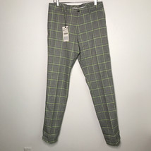 Zara Dress Pant 31 Green Houndtooth Tart Plaid Check Slim Straight Trousers - $30.46