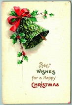 Mistletoe Bell Holly Ribbon Best Wishes Happy Christmas 1909 DB Postcard I7 - £5.37 GBP