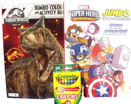 Marvel Super Heroes &amp; Jurassic World Jumbo Coloring Book 24 Crayola Crayons New - $10.76