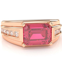 Men&#39;s Pink Tourmaline Diamond Channel Ring In Solid 14k Rose Gold - £798.40 GBP