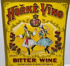 Horke Vino Bitter Wine Label 1930&#39;s European Dressed Dancers Vintage Original - £6.45 GBP