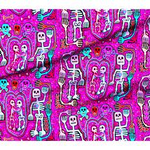 Day of Dead Spooky Skeleton Dance Party Halloween Poly Crepe de Chine Fabric - £17.79 GBP