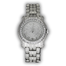 Men&#39;s Techno Pave Hip Hop Iced Bling CZ Silver Plated Metal Band Watch - £20.12 GBP