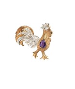 10k Two Tone Gold Petite Rooster Brooch w/ 0.35 ct Pear Amethyst &amp; Accen... - $20,380.67 MXN