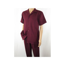 Men 2pc Walking Leisure Suit Short Sleeves By DREAMS 255-06 Solid Burgundy image 6