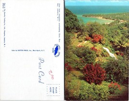 Jamaica Ocho Rios Bay View from Mountains Red Flowers &amp; Trees Vintage Postcard - £7.53 GBP