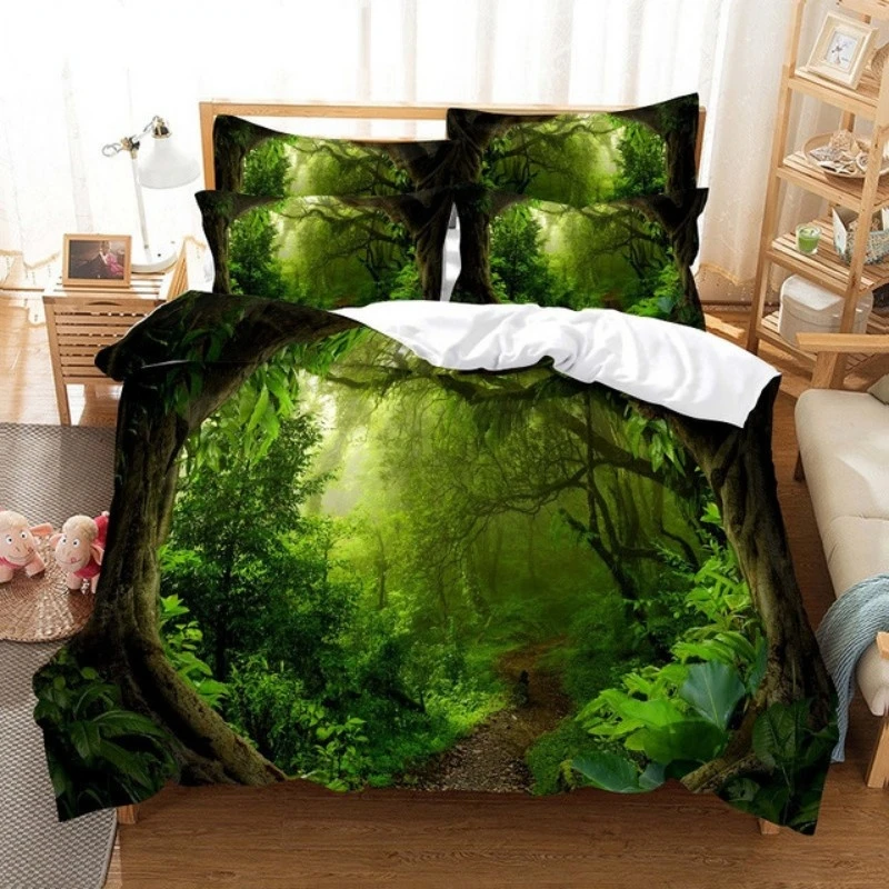 Magical Forest Bedding Duvet Cover Set 3d Digital Printing Bed Linen Natural - £33.49 GBP+