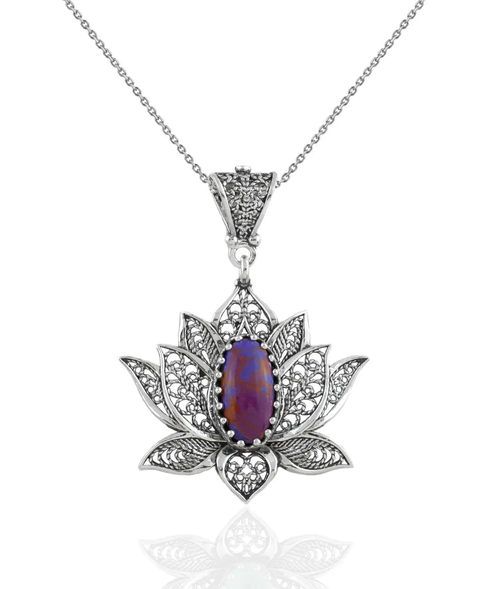 Filigree Art Mojave Turquoise Gemstone Blossoming Lotus Flower Women Sil... - $64.24 CAD