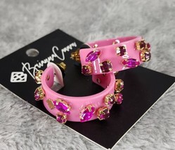 Brianna Cannon Earrings Pink Rhinestone Bold Statement Hoops - £51.31 GBP