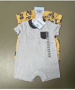 Carter’s Baby 2 Pieces 0-3M White W/Gray Stripes And Yellow With Trucks - $236.83 MXN