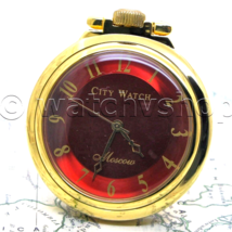 Pocket Watch Gold Color Open Face Red Dial Arabic Nrs for Men with Fob C... - $20.49