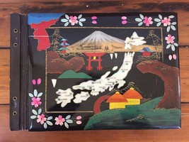 Vtg WWII Era Japanese Black Lacquer Mother Of Pearl Inlay Painted Photo ... - $149.99