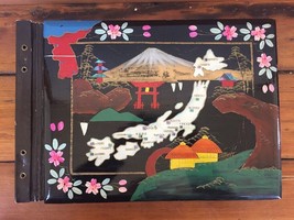 Vtg WWII Era Japanese Black Lacquer Mother Of Pearl Inlay Painted Photo Album - £119.52 GBP