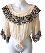 NWT American Eagle Outfitters Womens Beige Top Blouse XS Bohemian Off Sh... - £15.52 GBP