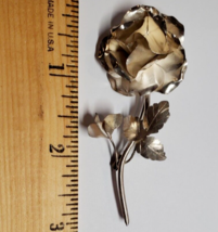 Vintage All Solid 925 Sterling Silver Rose Flower Leaf Pin No Stone 5.3g - £19.53 GBP