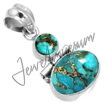 Made in India Copper Blue Turquoise Fine Sterling Silver 925 Pendant - $29.03