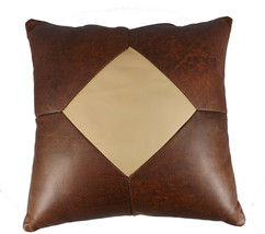 AMISH LEATHER QUILT PILLOW 15&quot; Handmade in 5 Patch Design Exquisite Look... - $99.97