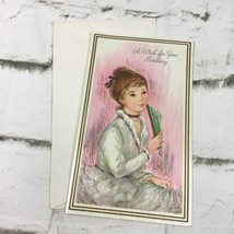Vintage Coronation Greeting Card For Your Birthday Pretty Lady With Fan ... - $11.88