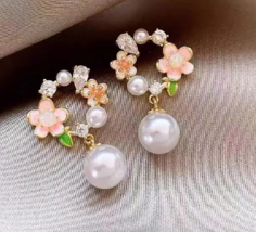 Spring flower pearl earrings light luxury high sense earrings - £15.57 GBP