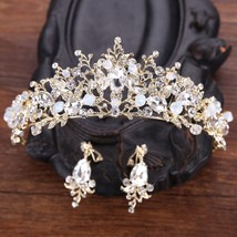 Hot Sale Fashion White Pink Crystal Tiara Crown Earring Jewelry Set Princess Dia - £19.15 GBP