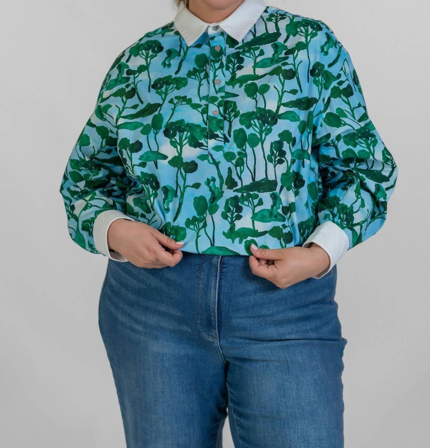 De Loreta Nopal Button Down Long Sleeve Blouse - Plus Cosecha Print - $172.00