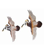SET OF 2 Hand Carved Flying Colorful Wood Pelican Wall Art Hang on Tropi... - $49.44