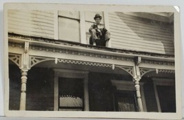 RPPC Man on Porch Roof Just a Quick Pop Out the Window c1910 Postcard Q8 - £7.04 GBP