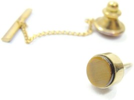 Signed Anson Tiger Eye 1/20 12Kt Yellow Gold Filled Neck Tie Tack Pin - £35.60 GBP