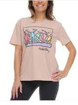 Keith Haring Womens T-Shirt Tan Multicolor Crewneck Relaxed Fit Lightwei... - $560.33 MXN