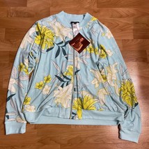 IMAN global chic women&#39;s Reversible Bomber Jacket floral light Blue  Large Nwt - £17.40 GBP