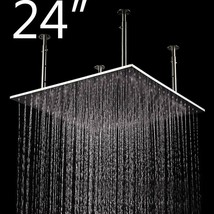 24&quot; Square Ceiling Mount Rainfall LED Shower Head Matt Black Top Sprayer - £514.16 GBP
