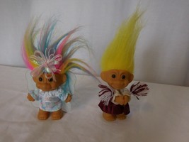 Vintage Russ Troll Cheerleader Red White Yellow Hair 4&quot; + Rainbow Hair Troll - £10.30 GBP