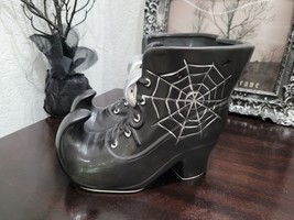 Halloween Witch Boot Spider Web Flower Holder Figurine Prop Statue Tabletop  - £29.56 GBP