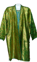 Uzbek Chapan Men&#39;s Green Gold Flower Shiny Chopon Quilted Robe One Size - £219.06 GBP
