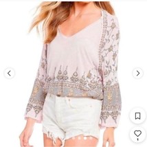 Free People Lilac Medallion Print V Neck Raglan Bell Sleeve Top Medium - £30.38 GBP