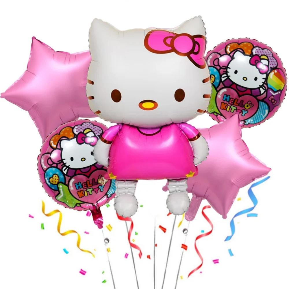 5 Pcs/Set Hello Kitty Aluminum Foil Balloons Girls Happy Birthday Party - £5.67 GBP