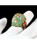 NATURAL COLOMBIAN EMERALD FLAT DIAMOND KUNDAN MEENA JADAU 18K GOLD ANTIQ... - €4.516,77 EUR